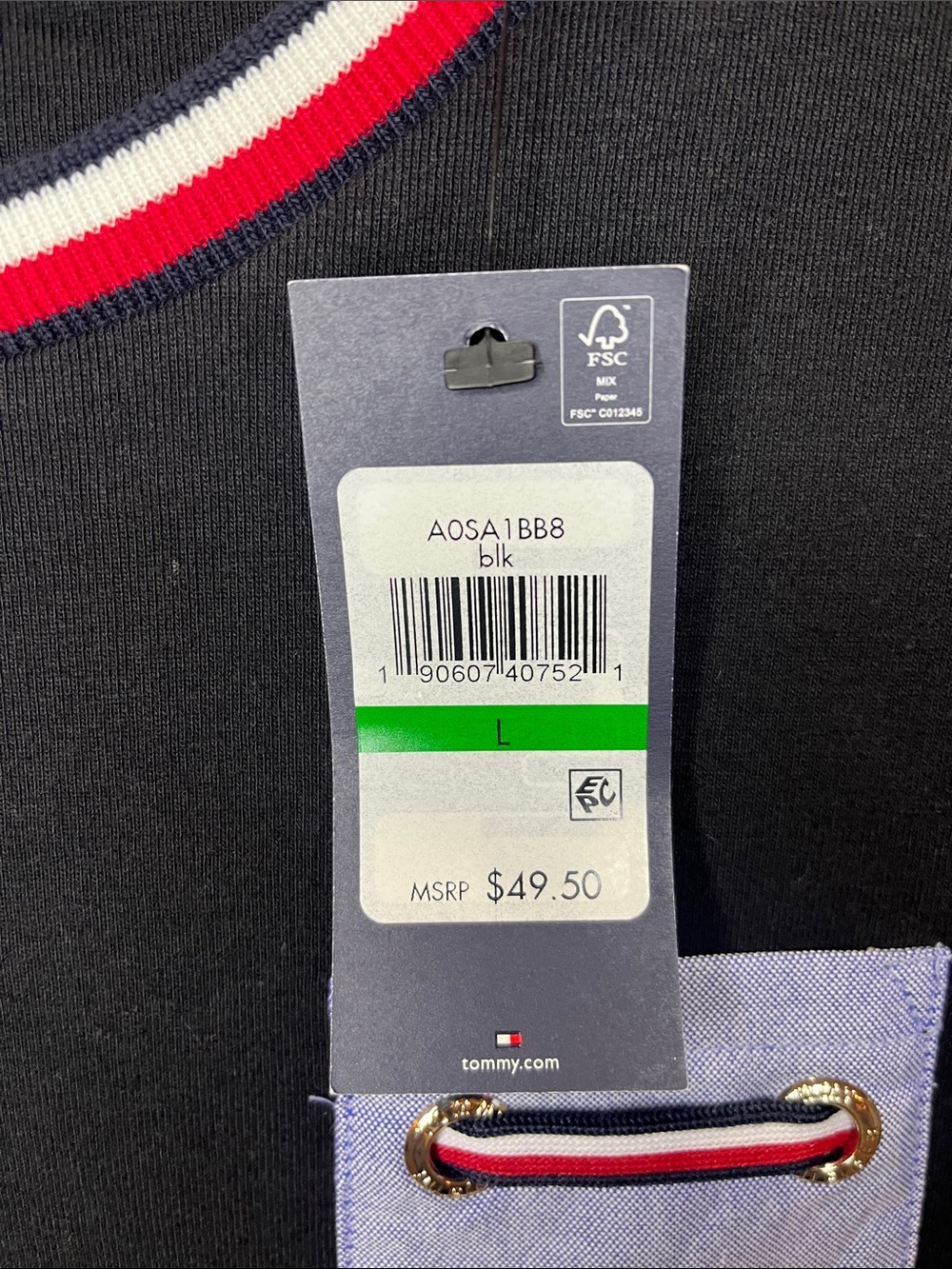 Tommy Hilfiger Black T-Shirt Dress with Light Blue Pocket and Red-White Trim - Picture 2 of 10
